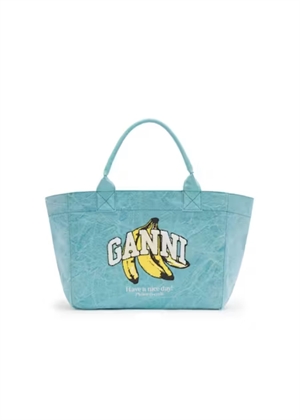 Medium trapeze shopper banana print Blue Curacao C2080015 Ganni 
